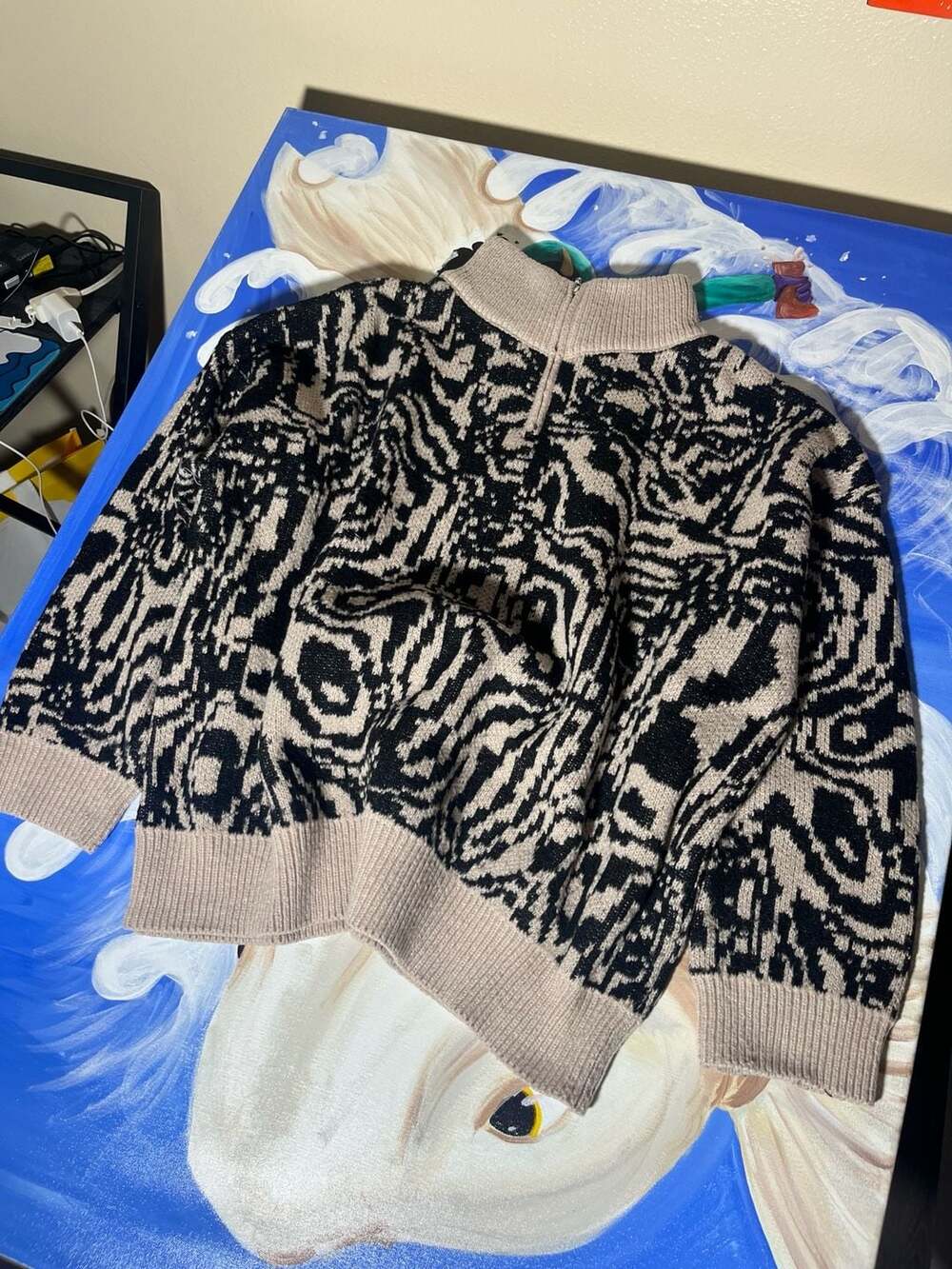 Sweet Rain Abstract Pattern Quarter Zip Sweater Size L